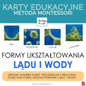 Formy ukształtowania lądu i wody - karty edukacyjne Montessori