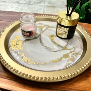 Taca złota z motywem marmuru - okrągła