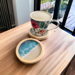 Podstawki drewniane pod kubek z motywem morskim 2 szt.