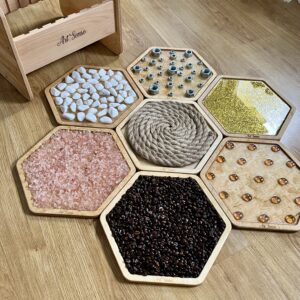 NA DOBRY POCZĄTEK - zestaw 7 bestsellerowych paneli sensorycznych - ścieżka sensoryczna ze skrzynią