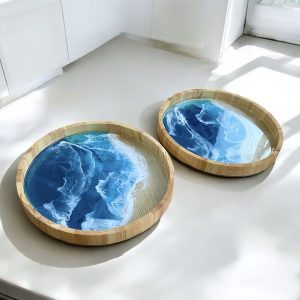 Taca drewniana z motywem morskim - okrągła