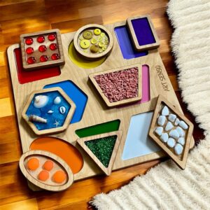 Sensoryczne Kształty - drewniany sorter sensoryczny Montessori do nauki kształtów i kolorów